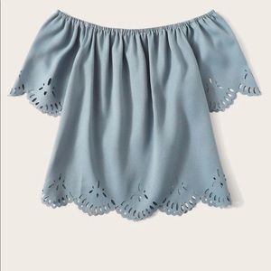 Off The Shoulder Laser Cut Scallop Blouse - Size 0XL